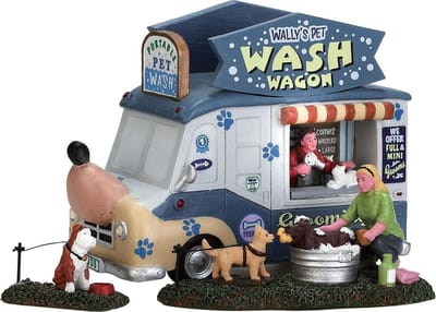 Lemax - Wally's Pet Wash Wagon , Set Of 3 uit de 2017 Collectie
