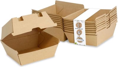 Burgerverpakking 50 stuks - robuuste hamburgerdozen met hoog klapdeksel - kraftkarton - biologisch afbreekbaar