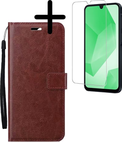 Hoesje Met Screenprotector - Geschikt voor Samsung Galaxy A16 - Luxe Pasjeshouder - Bookcase Portemonee - Flip Case - Kunstleer Book Case - Flipcase - Book Cover - Walletcase - Portemonneehoes - Bruin
