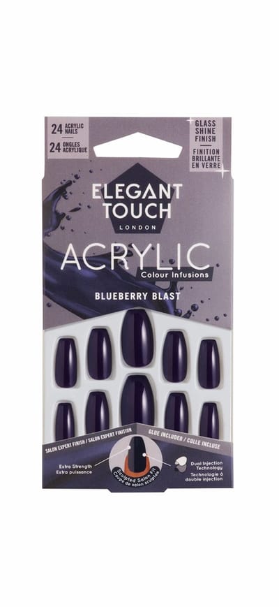 Elegant Touch London Acrylic Colour Infusion Blueberry Blast Dark Navy 24 stuks Plak Nagels + lijm