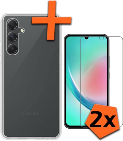 Hoes - Met 2x Screenprotector - Geschikt voor Samsung Galaxy A34 - Sterk & Shockproof - Back Cover - Siliconen Case - Telefoon Hoes - Transparant