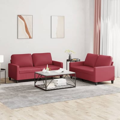 vidaXL - 2-delige - Loungeset - met - kussens - kunstleer - wijnrood