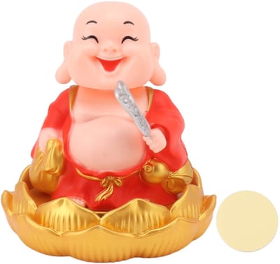 Dailygoods - Lachende Boeddha - Knikkend Beeldje - Zonne-energie - Rood - Feng Shui Decoratie - Geluk Brenger voor Auto Dashboard - Zen Ornament