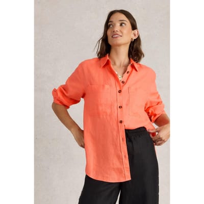 White Stuff Lydia Linen Shirt Bright Orange Maat: 8 | Overhemden Outlet | Dames | Oranje