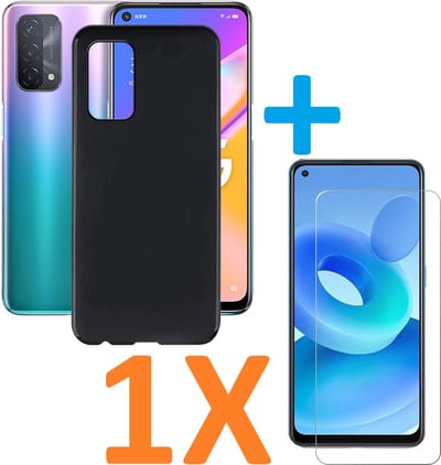 Soft TPU Zwart hoesje Silicone Case + 1 stuk Glas Screenprotector Geschikt voor: Oppo A93 5G