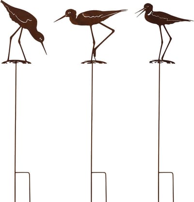 Dekoratief | Tuinprikker reiger, roest, metaal, 22x109, set van 3 stuks | A250108