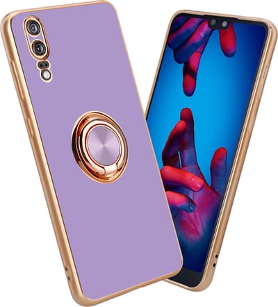 Cadorabo Hoesje geschikt voor Huawei P20 in Glossy Licht Paars - Goud met ring - Beschermhoes van flexibel TPU-silicone Case Cover met camerabescherming en magnetische autohouder