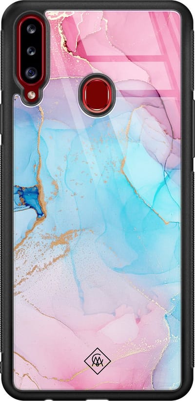 Casimoda® hoesje - Geschikt voor Samsung Galaxy A20s - Marmer blauw roze - Luxe Hard Case Zwart - Backcover telefoonhoesje - Multi