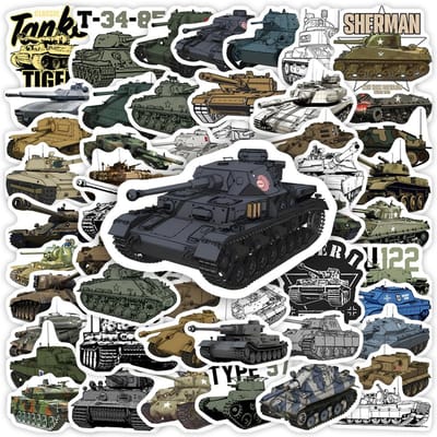 Tank Illustratie Stickers Militaire Wapens Coole Kinderen Diy Speelgoed Cadeau Decoratieve Sticker Voor Junk Journals Laptop Bagage Waterdicht black