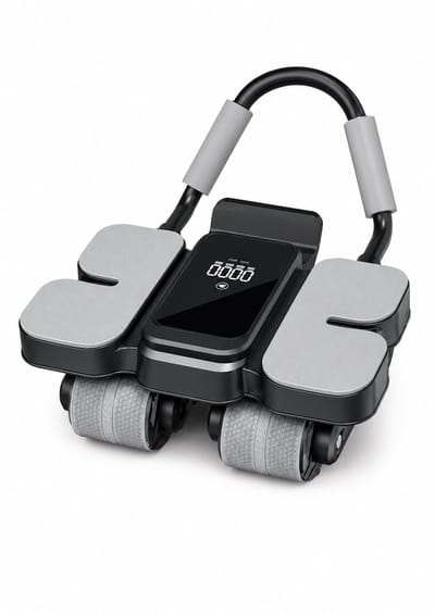 VHV Buikspierwielen - Buikspiertrainer voor Thuis - Ab Roller met Elleboogsteun - Core Trainer - Fitness Roller - 4 Wielen - Smart Display - Auto-Rebound - Kniekussen - Zwart/Grijs