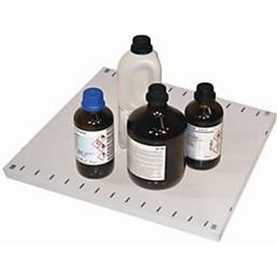 Standaard legbord voor asecos chemiekasten van de CS- en CX-serie, plaatstaal, lichtgrijs, B 484 x D 491 x H 30 mm, tot 50 kg