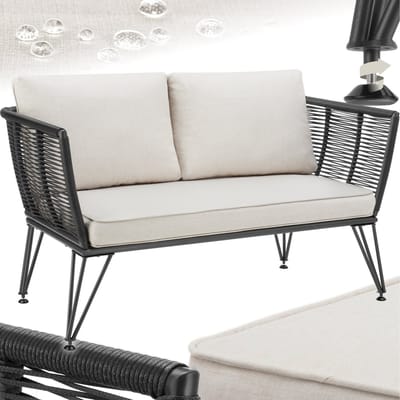 tectake® Wicker loungebank - Compacte tuinbank met dikke kussens - Ideaal voor balkon, tuin of terras - Stijlvolle en comfortabele loungebank voor buiten - Rope-design