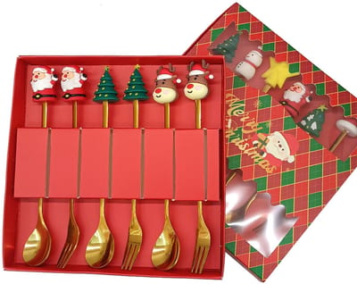 Bestekset - cadeauverpakking - 6-delig - kerst - feestelijk - roestvrij staal - tafelaccessoire - diner
