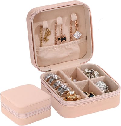Draagbare Roze Sieradenbox voor Vrouwen, Ideaal voor Oorbellen, Ringen en Kettingen, Perfect voor Reizen en Organiseren van Sieraden