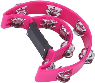 Dailygoods- Tamboerijn Roze - Dubbele Rij Jingles - Muzikaal Instrument - Handheld - Eenvoudig in Gebruik - Halve Maanvorm - Muziekinstrument