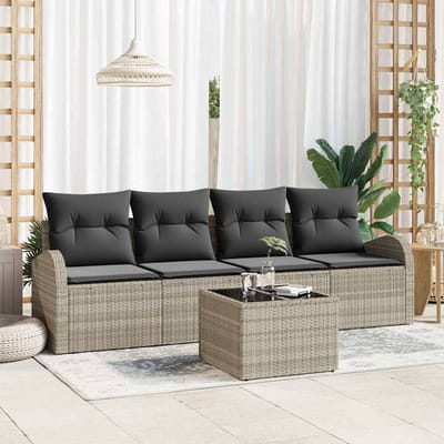 vidaXL - Tuinbank - Set - Lichtgrijs - 55 - x - 55 - x - 37 - cm - poly - rattan