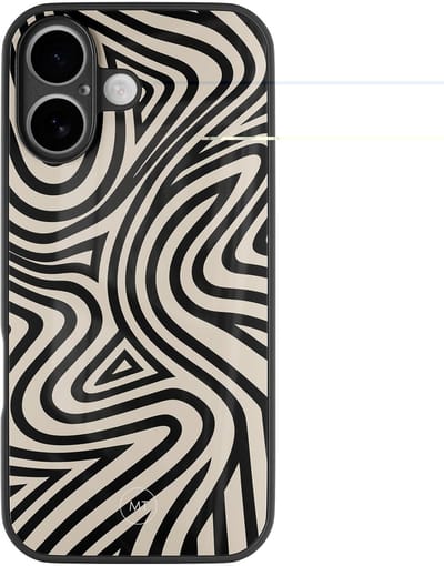 Hoesje geschikt voor iPhone 16 - Groovy lines - Luxe Hard Case - Print - Zwart - Mooie Telefoonhoesjes
