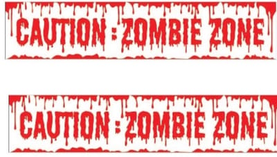 Fiestas Guirca Caution Zombie Zone afzetlint/markeerlint - 2x - 6 meter - Horror/Halloween versiering
