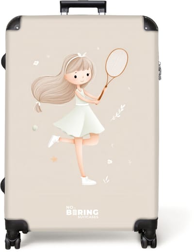 NoBoringSuitcases.com® - Koffer groot - Reiskoffer lichtgewicht - Meisje speelt tennis in beige kleuren - Rolkoffer met 4 wielen - Grote trolley XL - 98 liter bagage