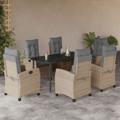 vidaXL - 7-delige - Tuinset - met - kussens - poly - rattan - gemengd - beige