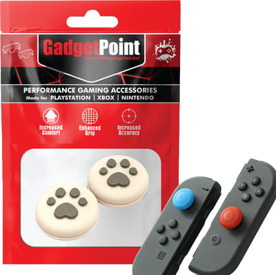 Gadgetpoint - Thumb Grips voor Nintendo Switch Joy-Con Controllers - Gaming Thumbgrips - Performance Anti-Slip Thumbsticks - Bescherming Accessoires - Pootjes - Wit met Grijs
