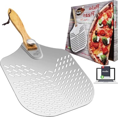 Antech Pizzaschep korte pizzaschep van aluminium - professioneel gebruik - pizza brood focaccia - met afneembare handgreep