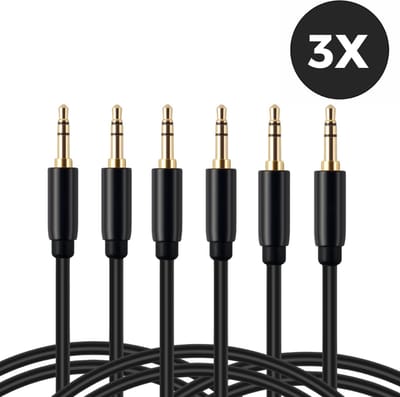 3x AUX Kabels - Triple-Pack - 3.5 mm Stereo Audiokabel - 1 Meter - Audiojack - Zwart