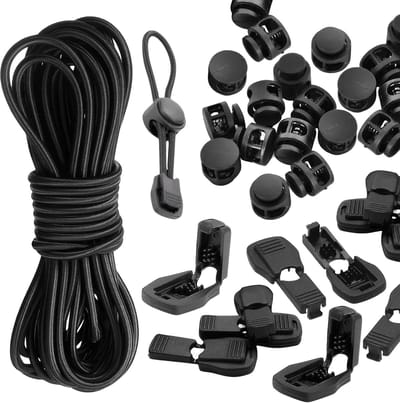 SnelShoppen - 10 m Elastisch Rubberen Koord 3 mm met 40 Koordstoppers en 20 Koordklemmen - Perfect voor Rugzakken, Kleding, Touwen en Camping
