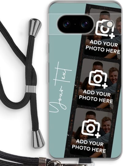 Gepersonaliseerd - Case Company® - Hoesje met koord geschikt voor Google Pixel 8 hoesje met Koord - Filmrol N°1 - Telefoonhoesje met Zwart Koord - Bescherming aan alle Kanten en Over de Schermrand