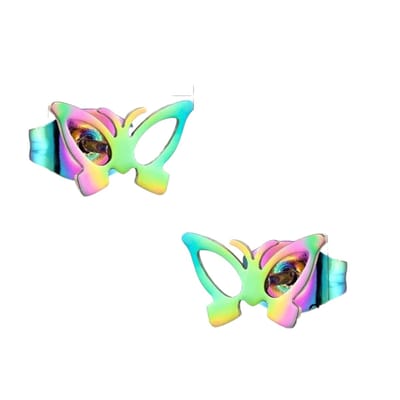 Aramat Jewels | Oorbellen | Vlinder oorstekers multikleur staal – 6x10mm open | | | |10mm | Staal | Kinderen, Volwassenen | Verkleurd niet
