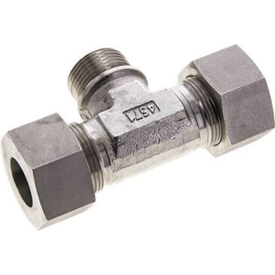 25S & G1'' RVS T-stuk Snijringkoppeling Buitendraad 400bar ISO 8434-1