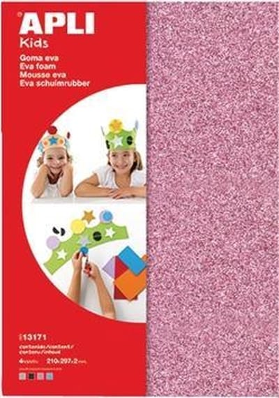 APLI Kids glitterfoam knutselvellen - EVA foam A4 wit zwart rood blauw.