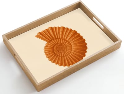 Dienblad hout 50x35 cm - Schootdienblad - Schelp - Oranje - Ribbels - Borrelplank rechthoek - Plateau dienbladen