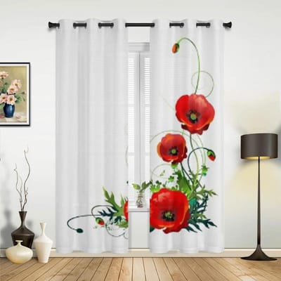 Moderne Raamgordijnen Bloeiende Rode Klaprozen Luxe Mode Gordijnen voor Woonkamer Slaapkamer Keuken Gordijnen 135W x 60H(cm) x1 white