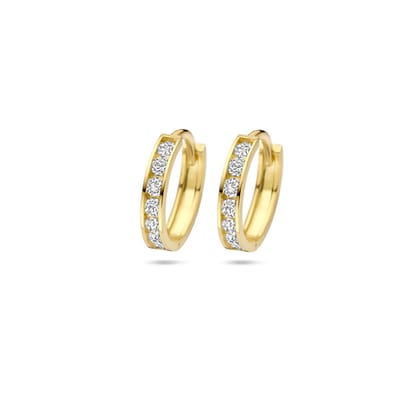 9K geelgoud kleurig klapoorringen zirkonia 12,5 mm - 8000159