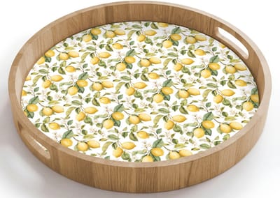 Dienblad rond 40x40 cm - Schootdienblad hout - Frans - Citroen - Geel - Groen - Borrelplank rechthoek - Plateau houten dienbladen