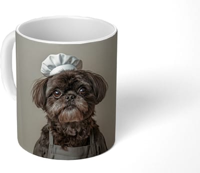 Mok - Koffiemok - Kokskleding - Zwart - Hondje - Mokken - 350 ML - Beker - Koffiemokken - Theemok