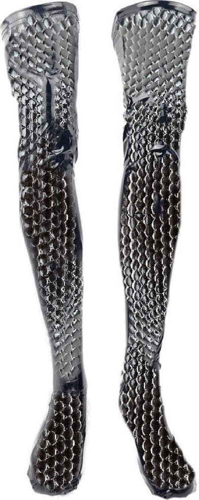 BamBella® - Dikke stof hoge Kousen - Maat L/XL - Zwart - Sexy reptiel look Kniekousen van Super Glans Fetish kleding bdsm Dames sokken