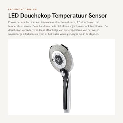 Dailygoods- Douchekop LED met Temperatuur Sensor - 3 Spray Modi - Waterbesparend - Ergonomisch Ontwerp - Compact en Lichtgewicht - Corrosiebestendig - Handdouche