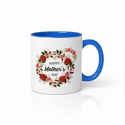 Bloemen Moederdag Cadeau Mok - Blauw Oor en Binnenkant - Happy Mother's Day Rozen Ontwerp - 330ml