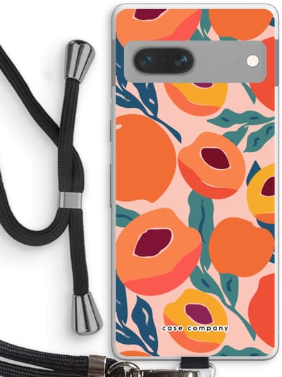 Case Company® - Hoesje met koord geschikt voor Google Pixel 7 hoesje met Koord - Perzik - Telefoonhoesje met Zwart Koord - Bescherming aan alle Kanten en Over de Schermrand