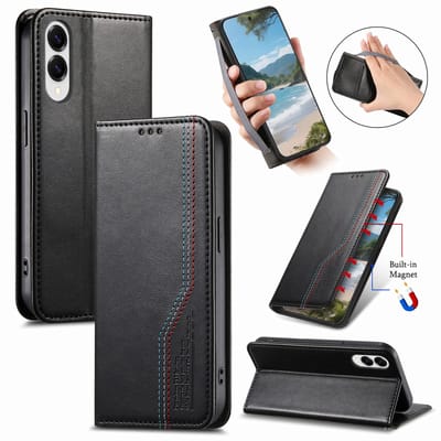 Praktische en Stijlvolle PU Leren Portemonnee Hoes voor Galaxy S25 Edge _ Zwart