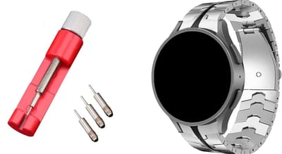 Strap-it Smartwatch band + Toolkit - Stalen Special horlogeband - geschikt voor Samsung Galaxy Watch 7 (40 & 44mm) / Galaxy Watch 6 (Classic) / Galaxy Watch 5 / Galaxy Watch 5 Pro / Galaxy Watch 4 / Galaxy Watch 4 Classic - zilver/zwart