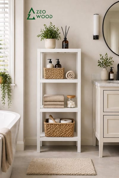 Zeo Wood® - Badkamerrek - Opbergrek - Badkamerrek Staand - 4 Etages - Keukenrek - Opbergrek Staand- Wit - BPA Vrij