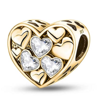 Fler® | Bedel | Past op populaire bedelarmbanden (standaard - 3mm) | Goudkleurige Hartjes Bedel | Hangbedel Charm | 925 sterling zilver | Armband Kraal | Valentijnsdag Cadeau | Sinterklaas kado | Kerstcadeau | Verjaardagsgeschenk | Vriendschap
