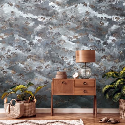 Fotobehang Profhome 392591-GU vliesbehang hardvinyl warmdruk in reliëf glad met abstract patroon mat blauw grijs goud 1,59 m x 2,8 m