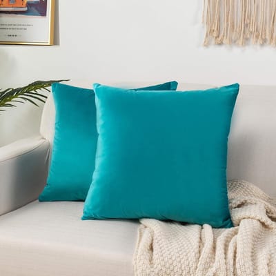 Elegant Comfort Fluweelzachte effen decoratieve, vierkante kussenhoezen voor sofa, slaapkamer, auto, 18 x 18 stuks, turquoise