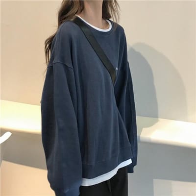 Herfst Nieuwe Koreaanse Versie van De Brief Losse en Dunne Trui met Lange Mouwen, Dunne Jas voor Vrouwelijke Studenten 2XL donkerblauwe kleur