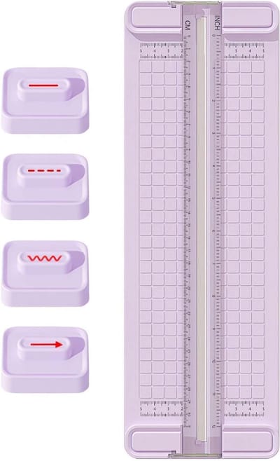 Papiersnijder-papiersnijder hefboom-papiersnijmachine-Scrapbooking-projecten - Foto-trimmermes - Gereedschap met transparante rastergeleider - Voor klassikaal werk, uitnodigingen, documenten en handgemaakte kaarten -Paars- 36,5 x 12,3 x 1,5 cm