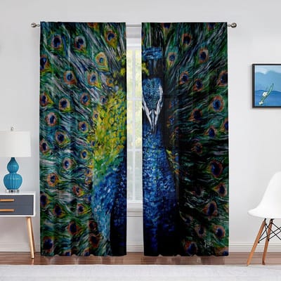 Kleur Pauw Olieverf Transparante Voile Gordijnen voor Woonkamer Slaapkamer Keuken Decor Modern Transparant Tule Raamgordijnen 1 PCS W100XH250cm&Grommet Top
